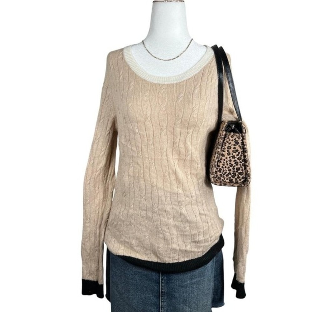 Preppy Cable Knit Sweater Womens Small Beige Long Sleeve Softgirl Pinterest LOFT